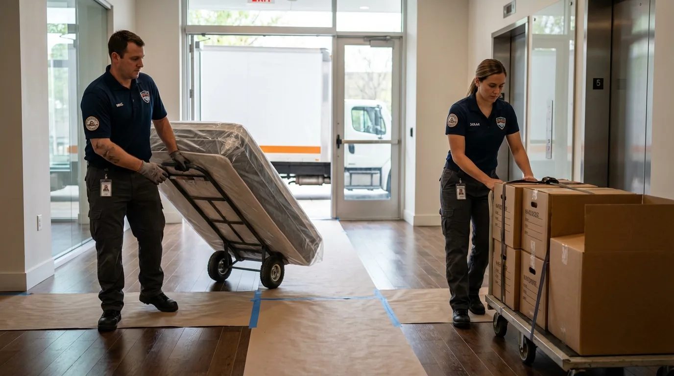 Professional apartment movers loading elevator in Bucyrus, OH