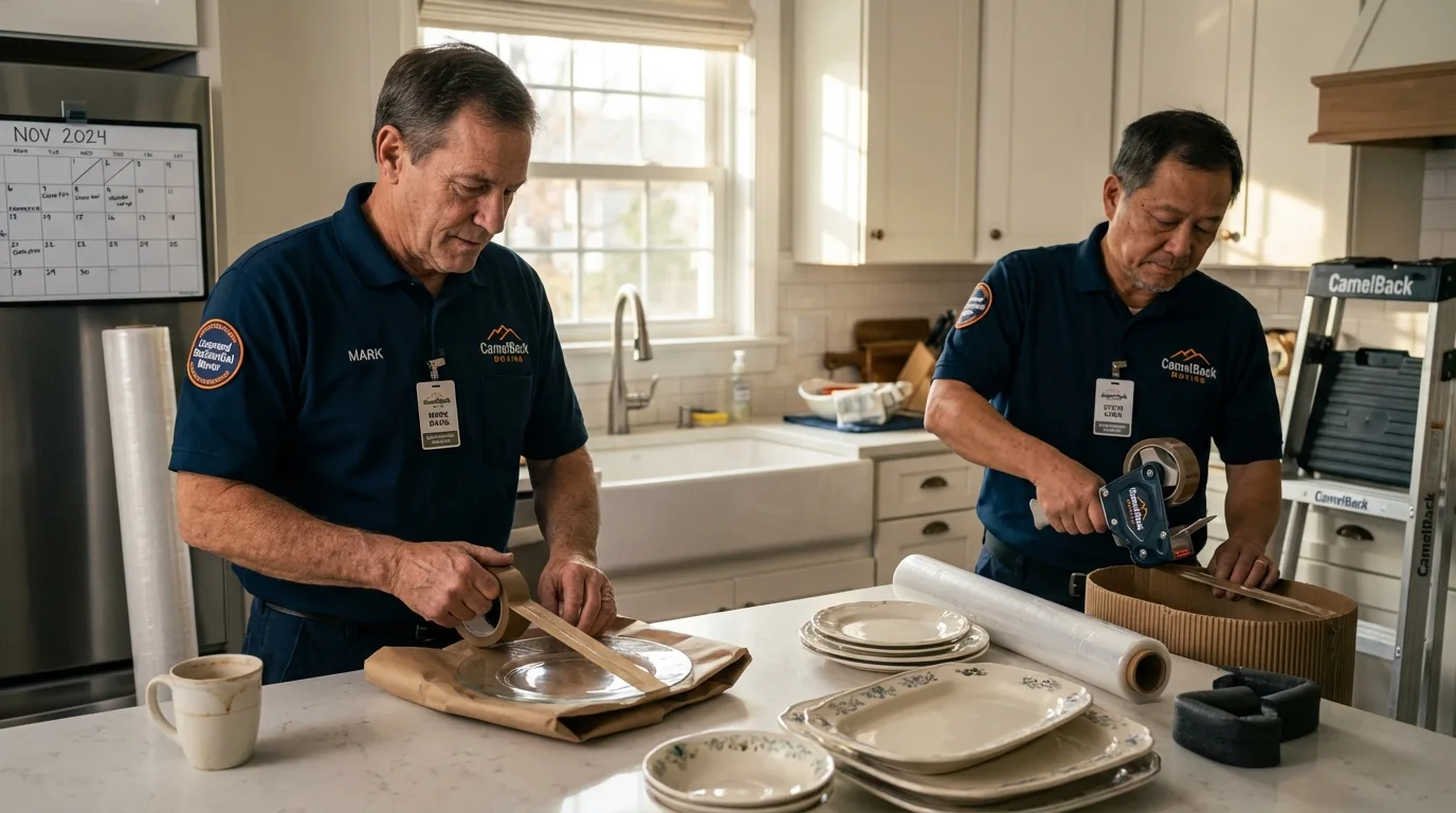 Professional crew packing kitchen dishware in Bucyrus, OH